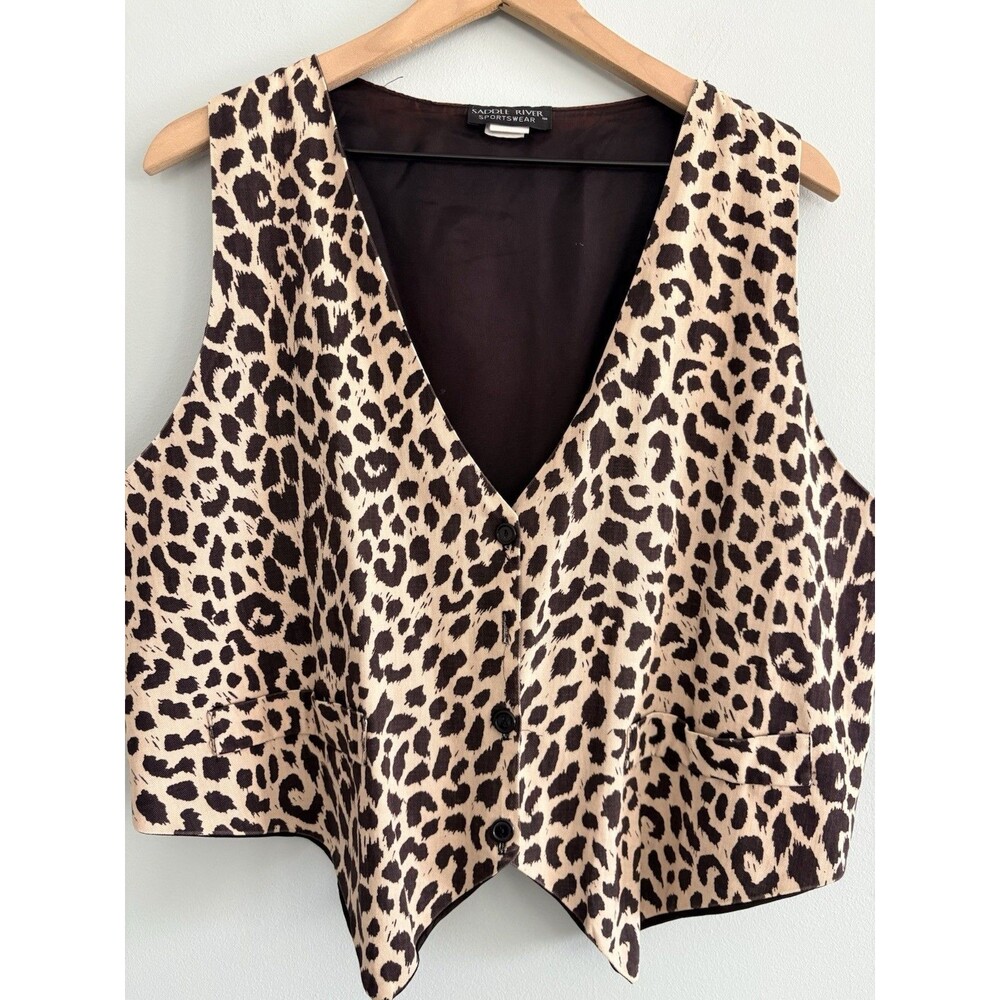 Vintage Saddle River Sportswear Vest Leopard Animal Print Womens Size Large FLAW - Picture 2 of 6